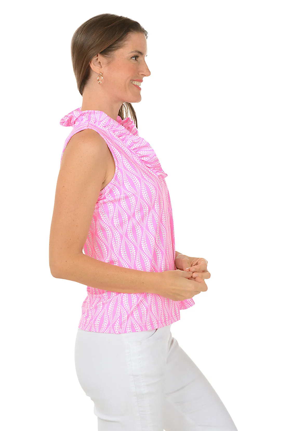 Pink Dot Your Eyes UPF50  Ruffle Sleeveless Top