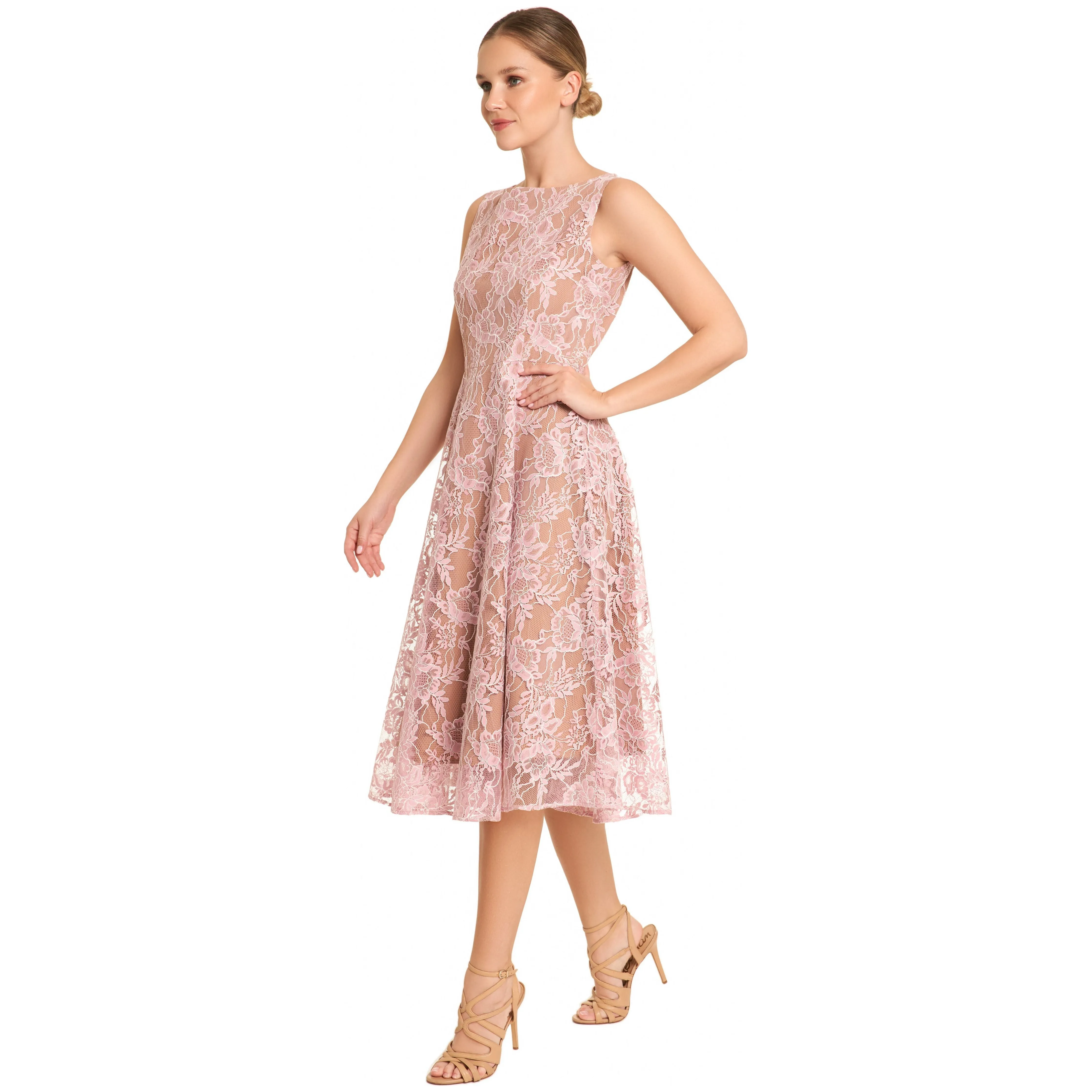 Pink Midi Sleeveless lace Dress