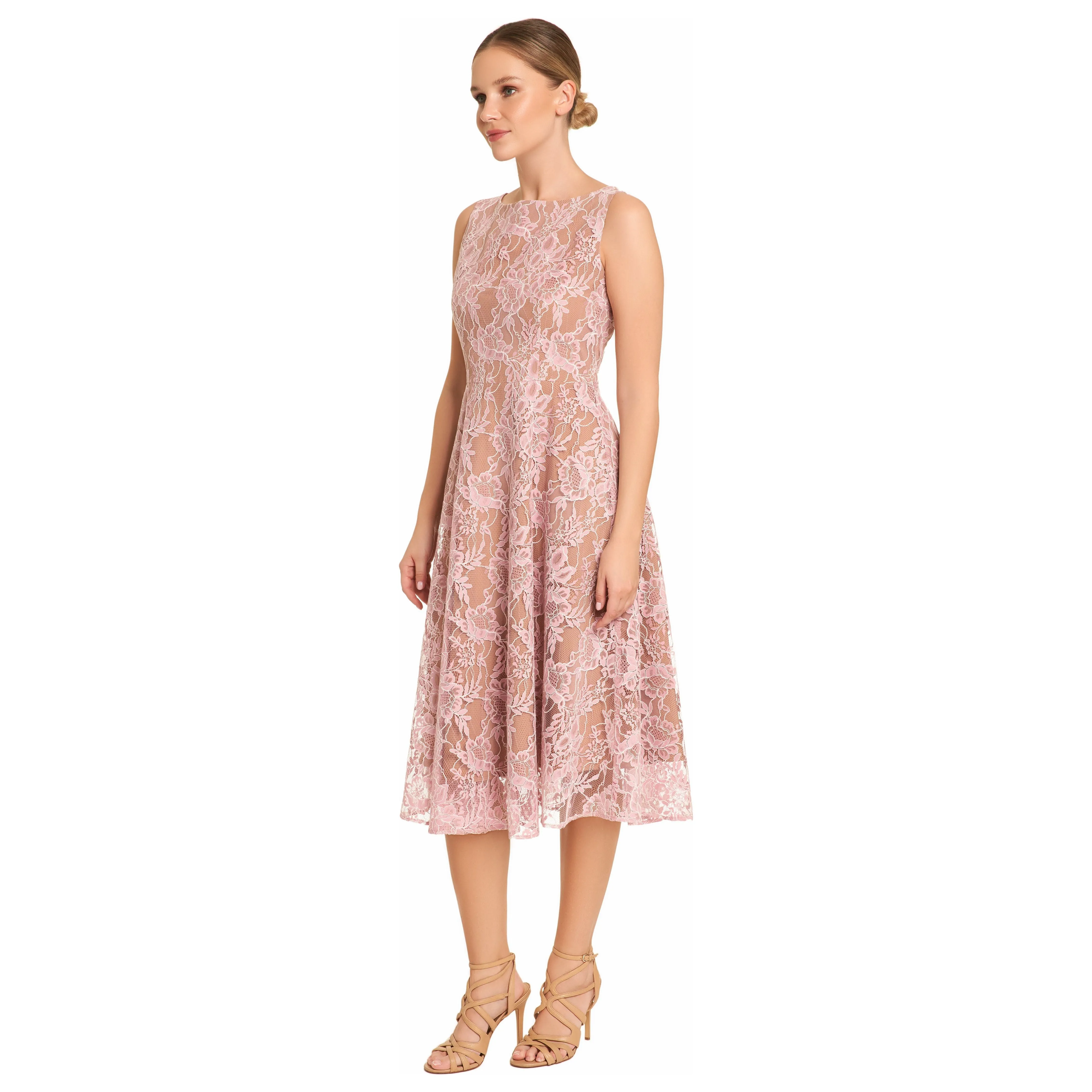 Pink Midi Sleeveless lace Dress