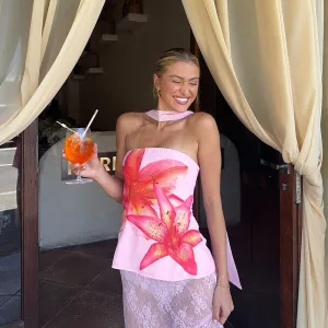 Pink Printed Halter Neck Top