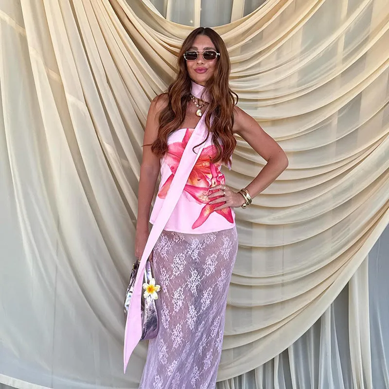 Pink Printed Halter Neck Top