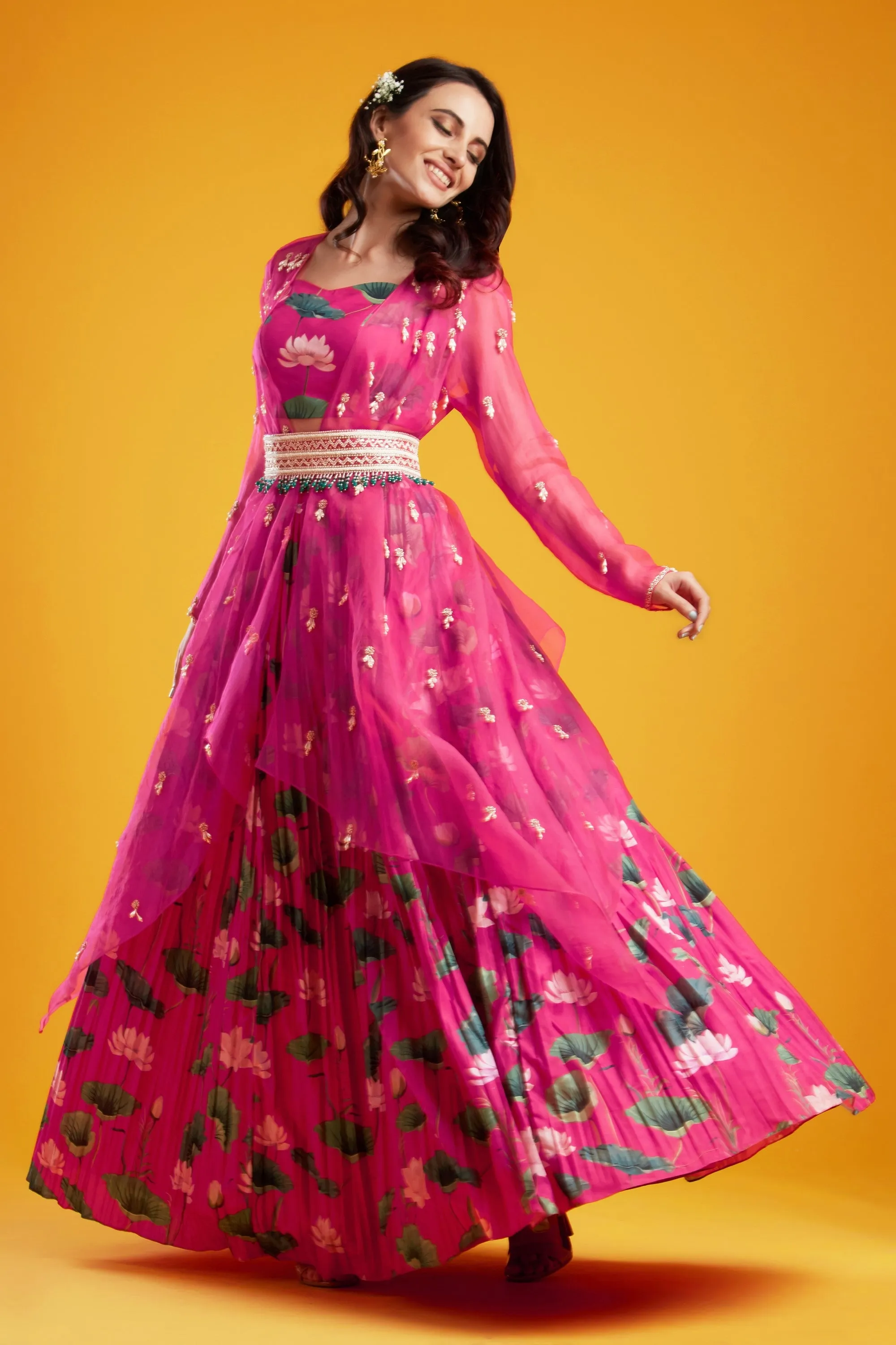 Pink Printed Lehenga Set