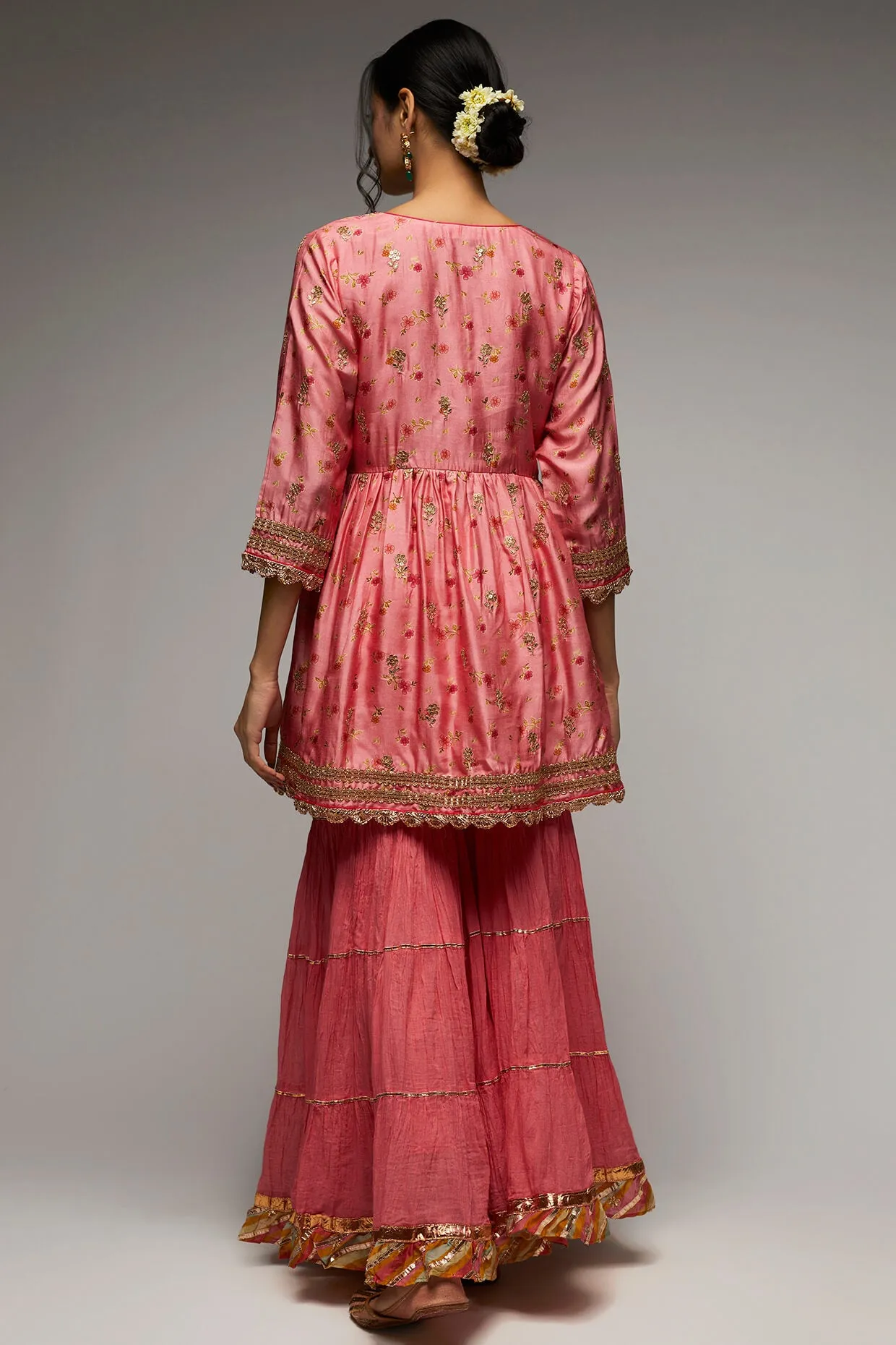 Pink rashida peplum sharara set