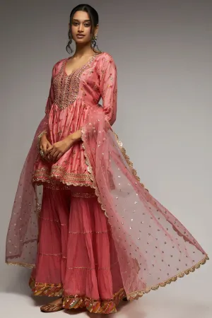 Pink rashida peplum sharara set
