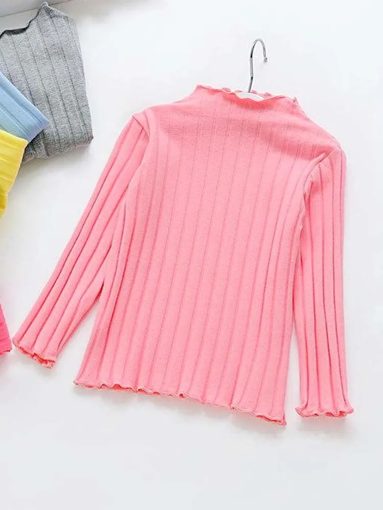 Pink Ribbed Long Sleeve Girls Top
