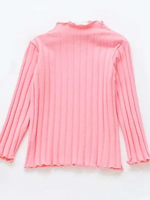 Pink Ribbed Long Sleeve Girls Top