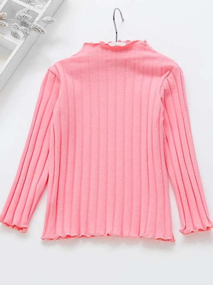 Pink Ribbed Long Sleeve Girls Top