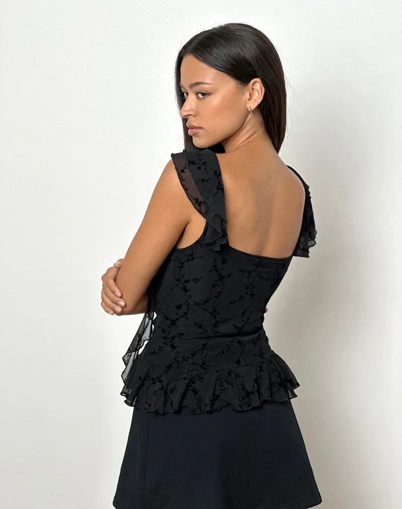 Piroli Top in Vine Flower Black