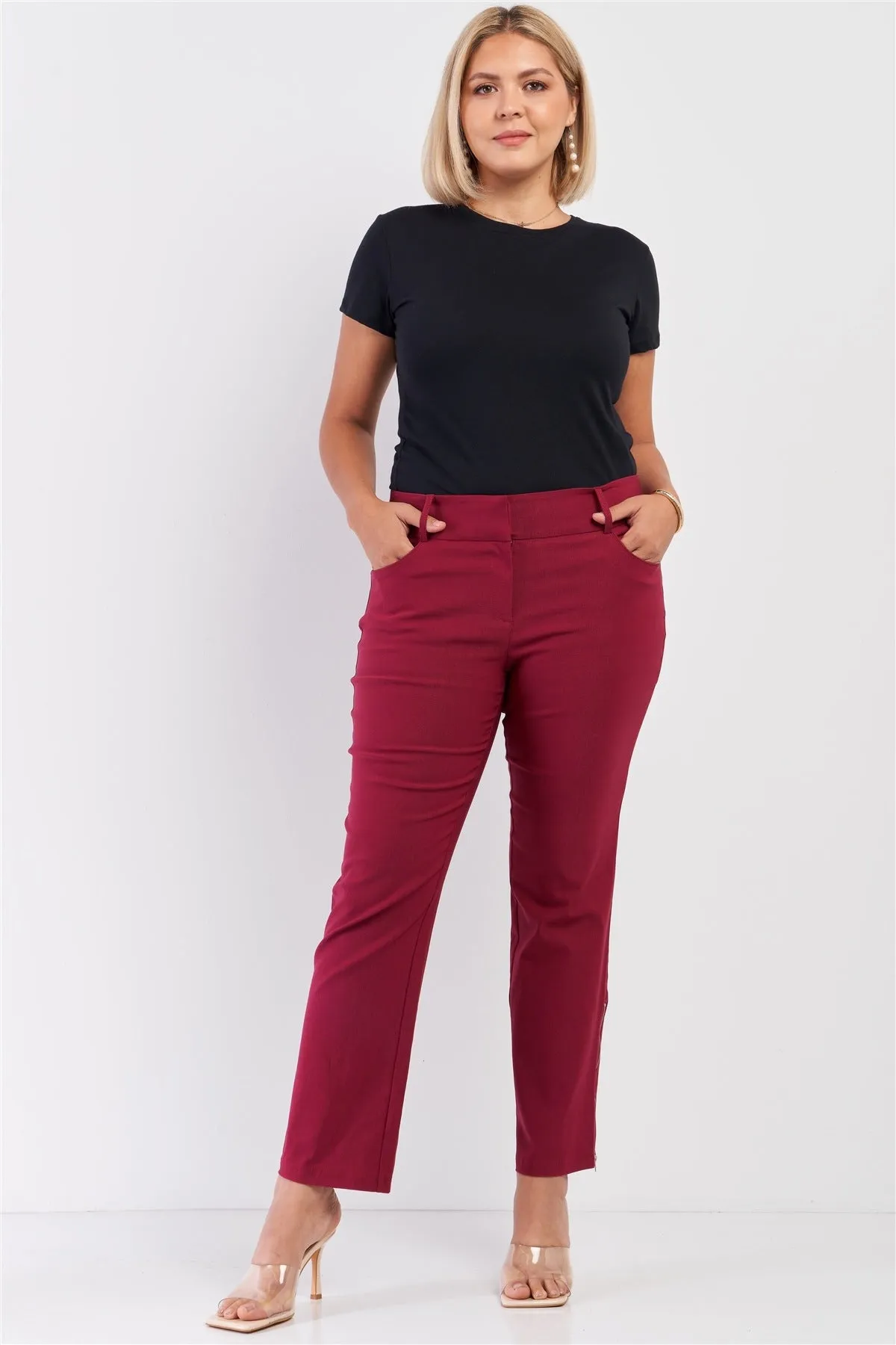Plus Mid-rise Two Side Leg Zipper Pants