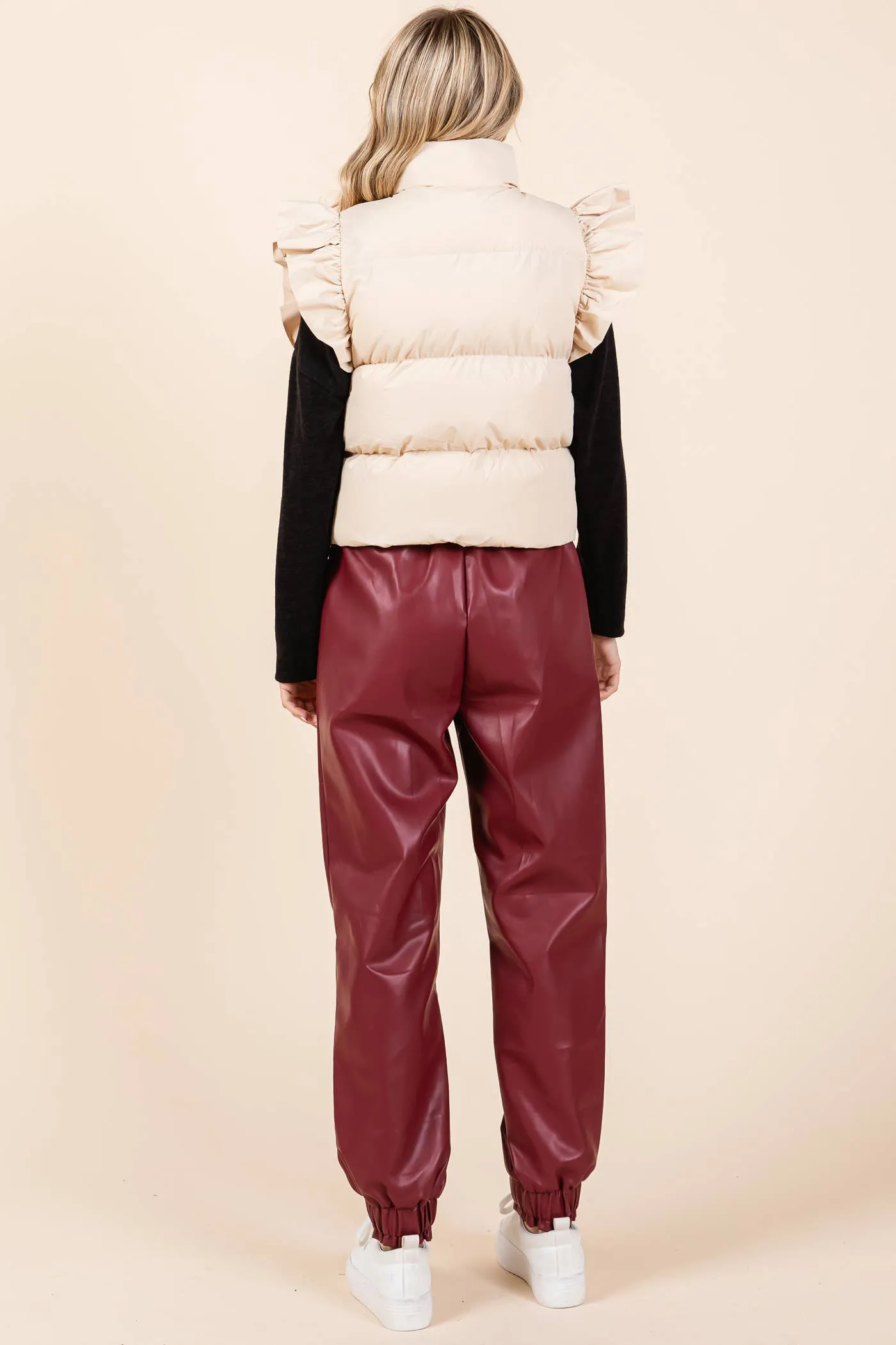 Plus Ruffled Sleeve Puffer Vest