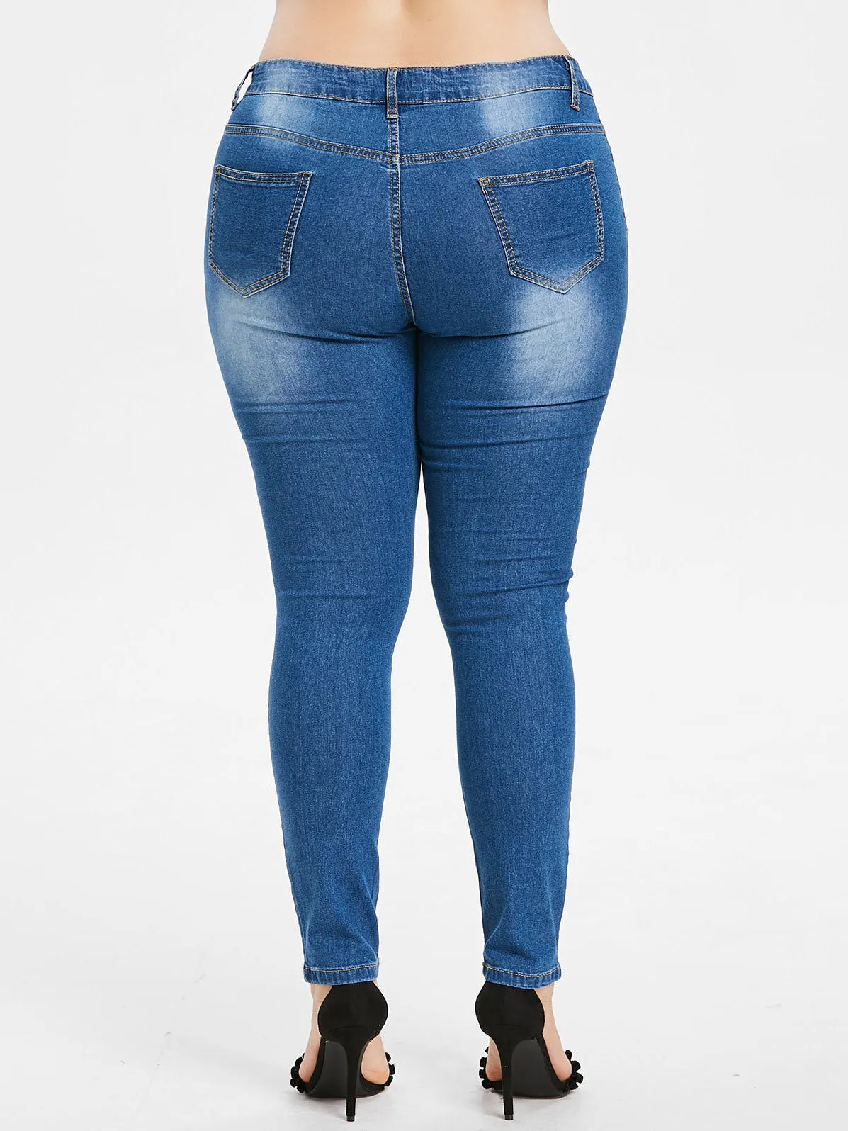 Plus Size Broken Embroidered Jeans Trousers
