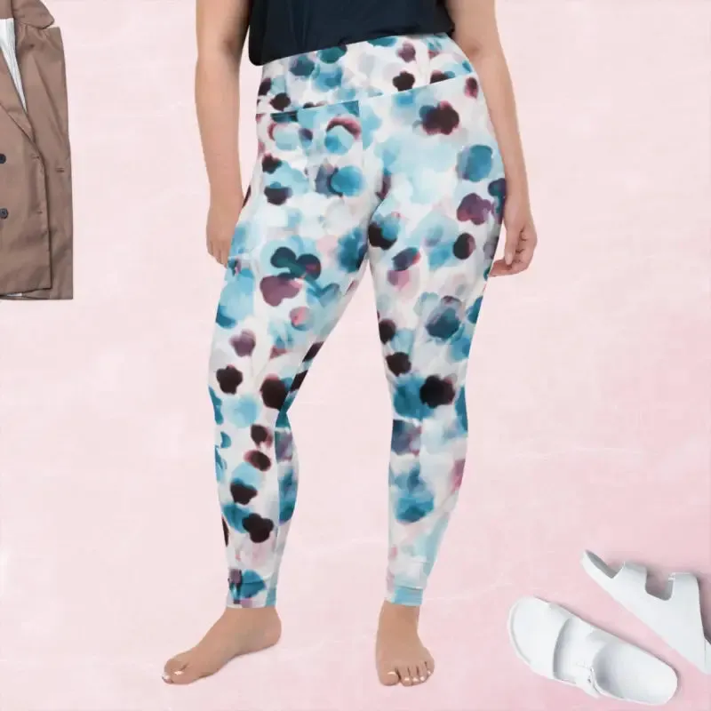 Plus Size Coloured Leggings in Sapphire Print