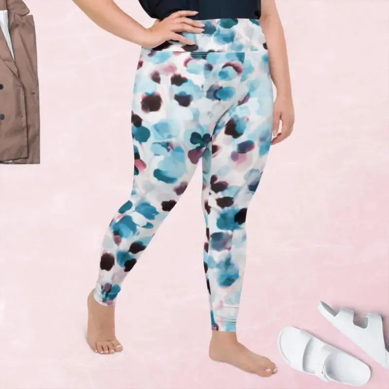 Plus Size Coloured Leggings in Sapphire Print