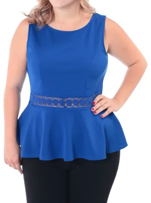 Plus Size Darling Crochet Peplum Royal Blue Top