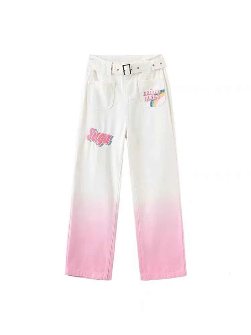 PLUS SIZE Gradient Pink Denim Pants KF83903
