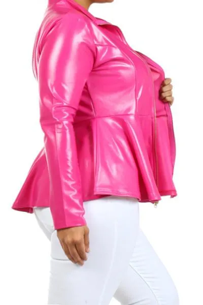 Plus Size Leather Mock Collar Peplum Jacket