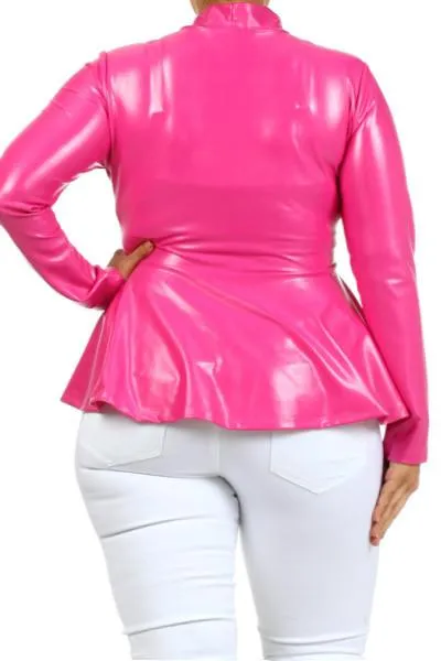 Plus Size Leather Mock Collar Peplum Jacket