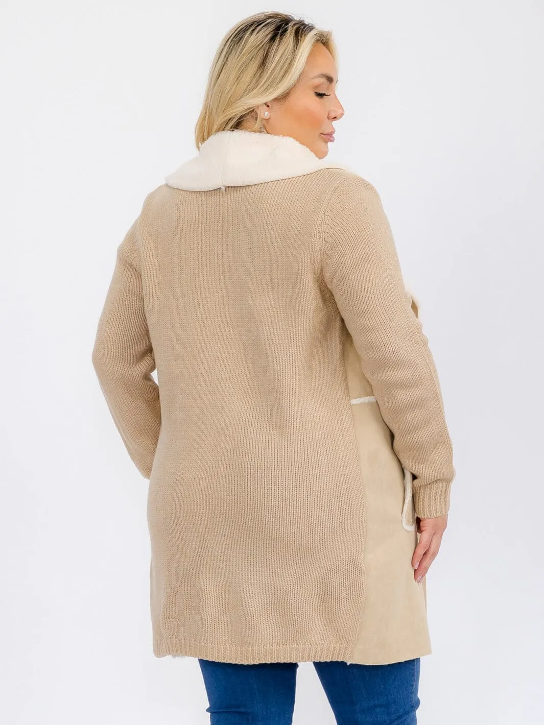 PLUS SIZE LONG SLEEVE OPEN FRONT POCKETS SHEPA COAT