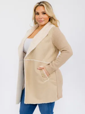 PLUS SIZE LONG SLEEVE OPEN FRONT POCKETS SHEPA COAT