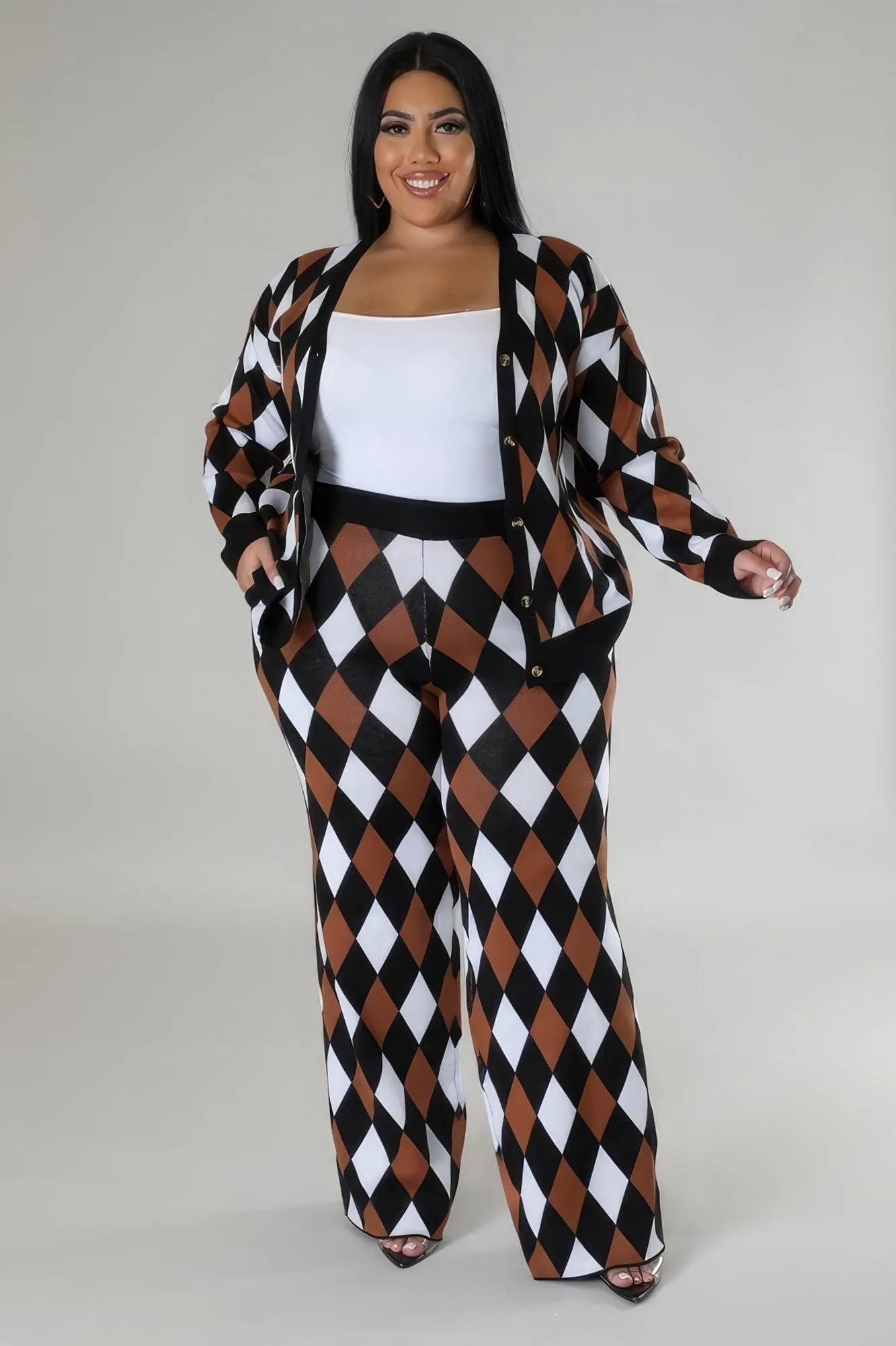 Plus Size Long Sleeve Stretch Pant Set