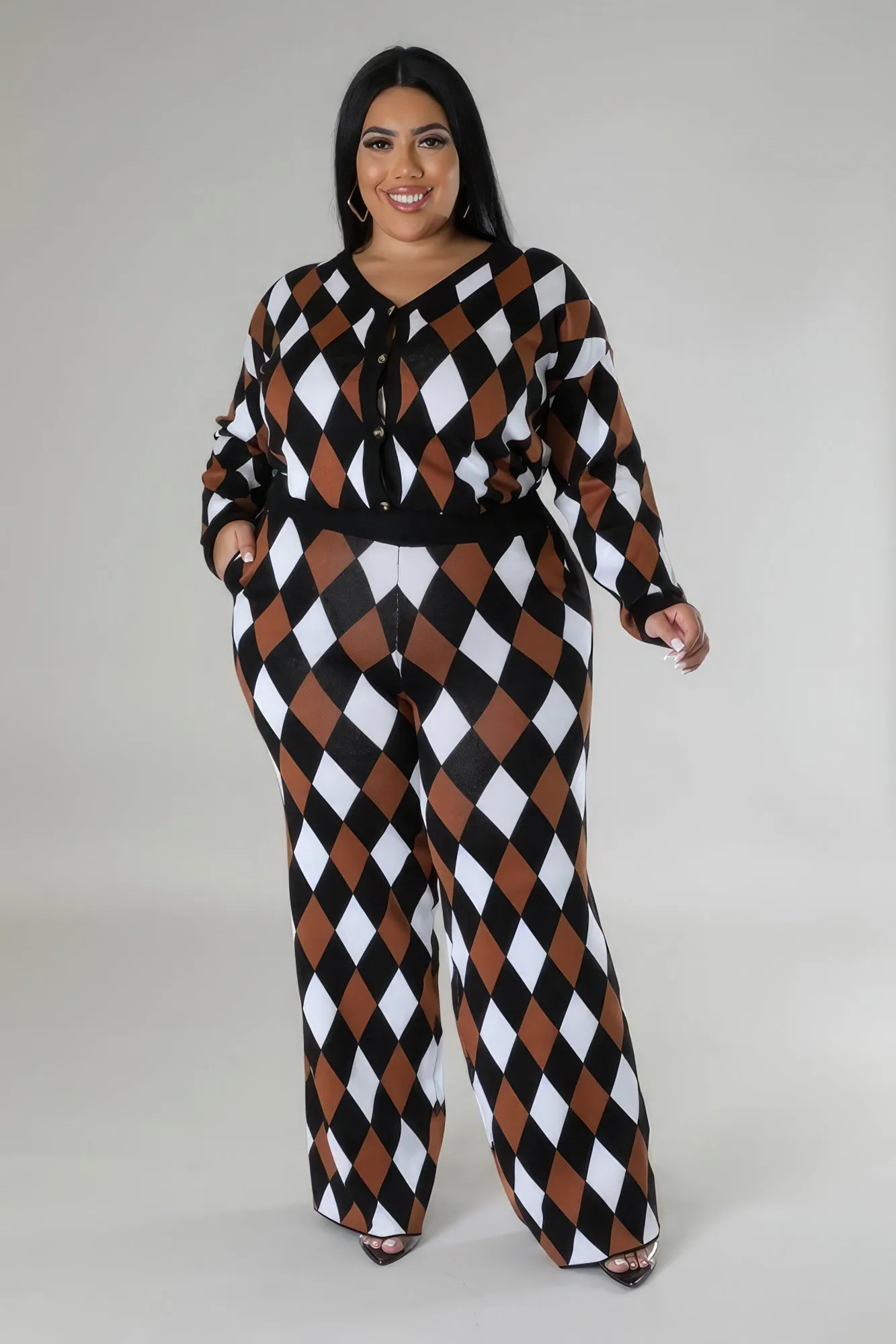 Plus Size Long Sleeve Stretch Pant Set