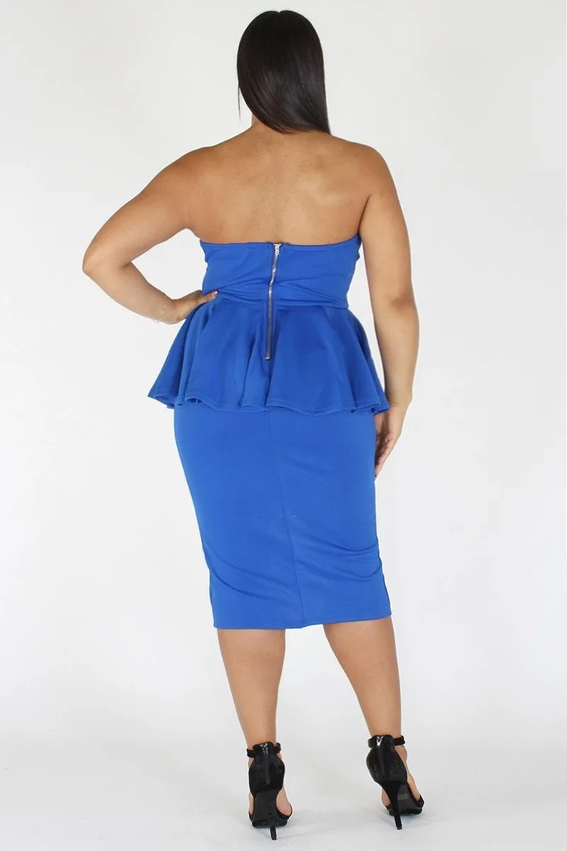Plus Size Off Shoulder Peplum Pencil Skirt Dress