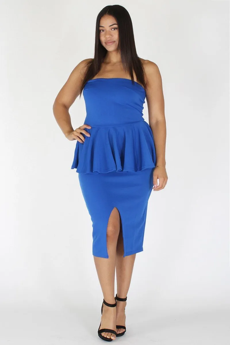 Plus Size Off Shoulder Peplum Pencil Skirt Dress