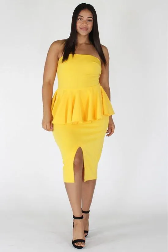 Plus Size Off Shoulder Peplum Pencil Skirt Dress