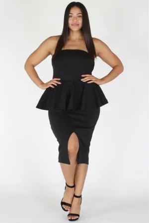 Plus Size Off Shoulder Peplum Pencil Skirt Dress
