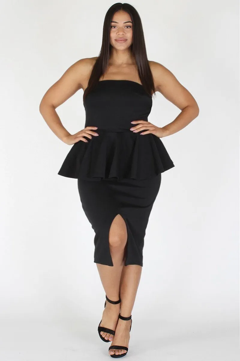 Plus Size Off Shoulder Peplum Pencil Skirt Dress