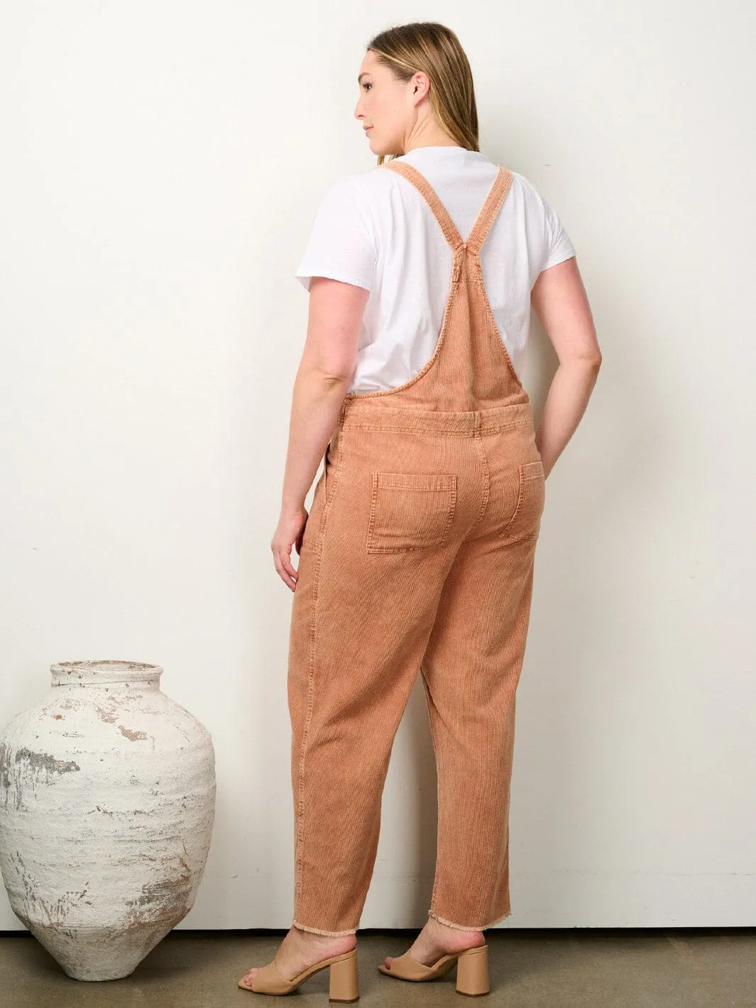 PLUS SIZE SLEEVELESS POCKETS CORDUROY OVERALL