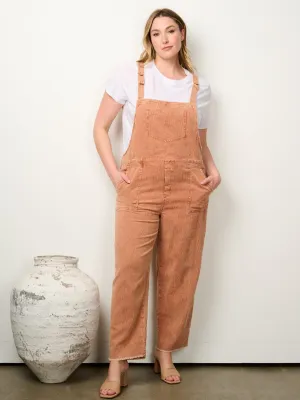 PLUS SIZE SLEEVELESS POCKETS CORDUROY OVERALL