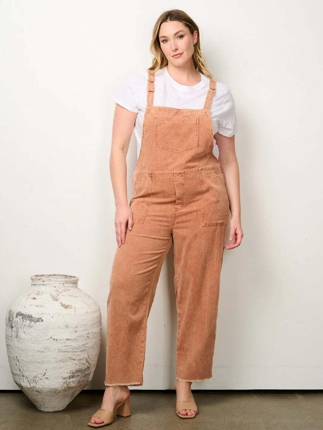 PLUS SIZE SLEEVELESS POCKETS CORDUROY OVERALL