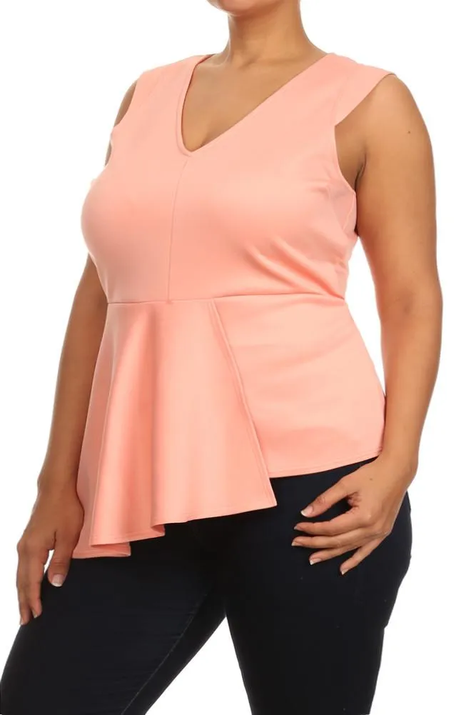 Plus Size Sweet Asymmetrical Peplum Top