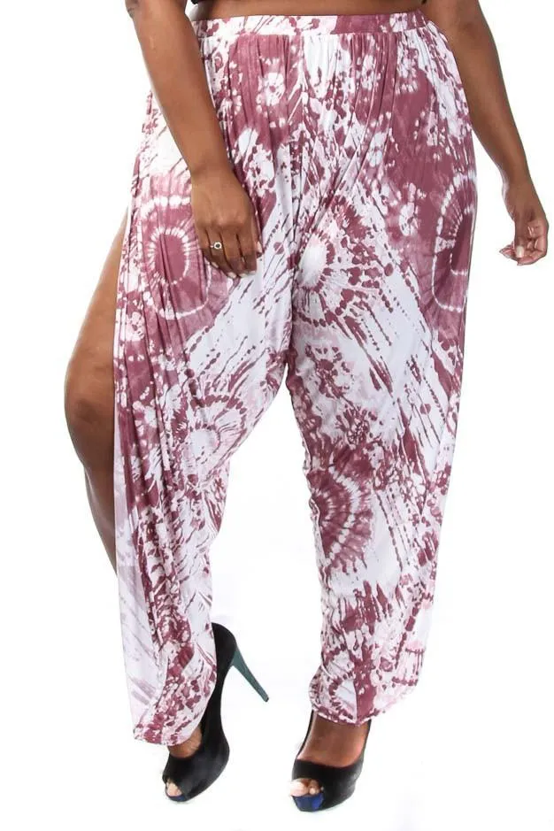 Plus Size Tie Dye Split Harem  Pants