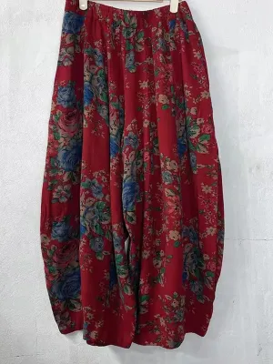 Plus Size Women Summer Vintage Floral Pocket Pants