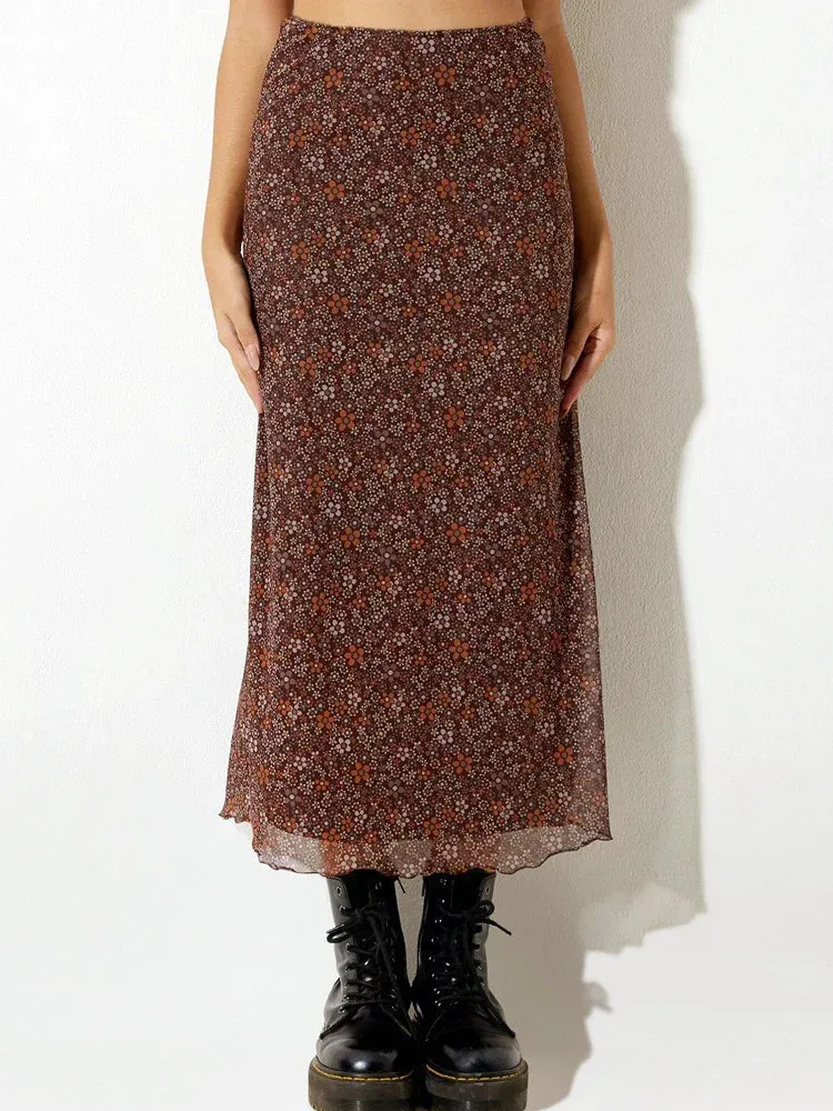 Polyester Floral Maxi Skirt