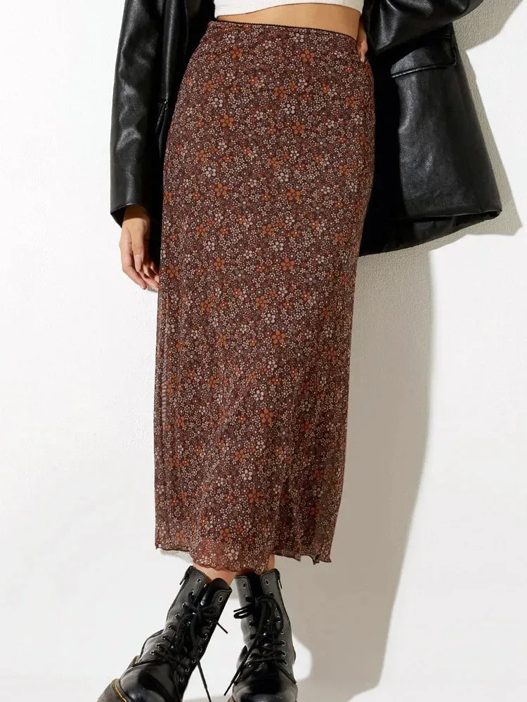 Polyester Floral Maxi Skirt
