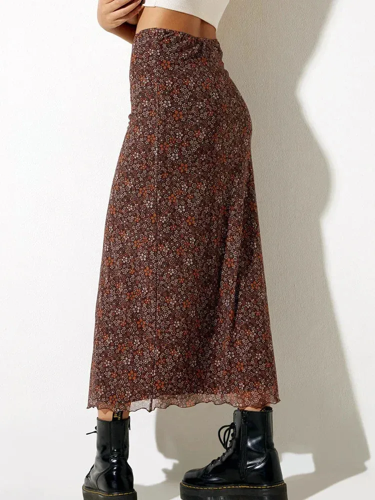 Polyester Floral Maxi Skirt