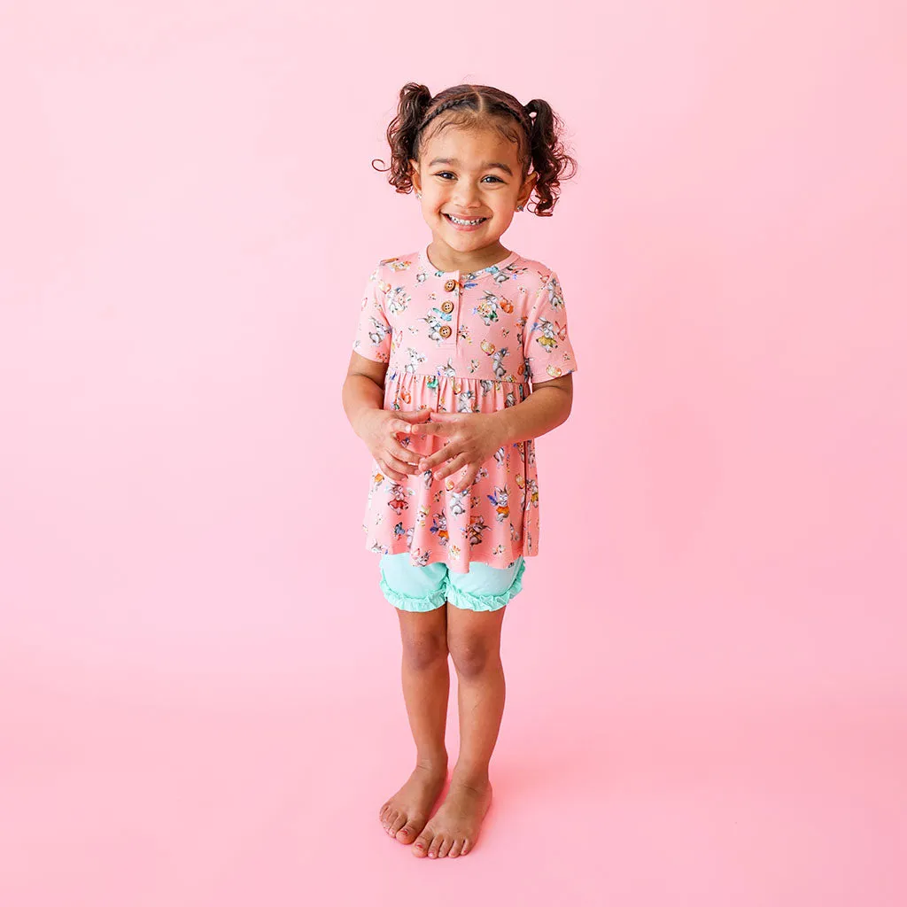 Posh Peanut Betty Henley S/S Peplum Top & Ruffled Short