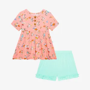 Posh Peanut Betty Henley S/S Peplum Top & Ruffled Short