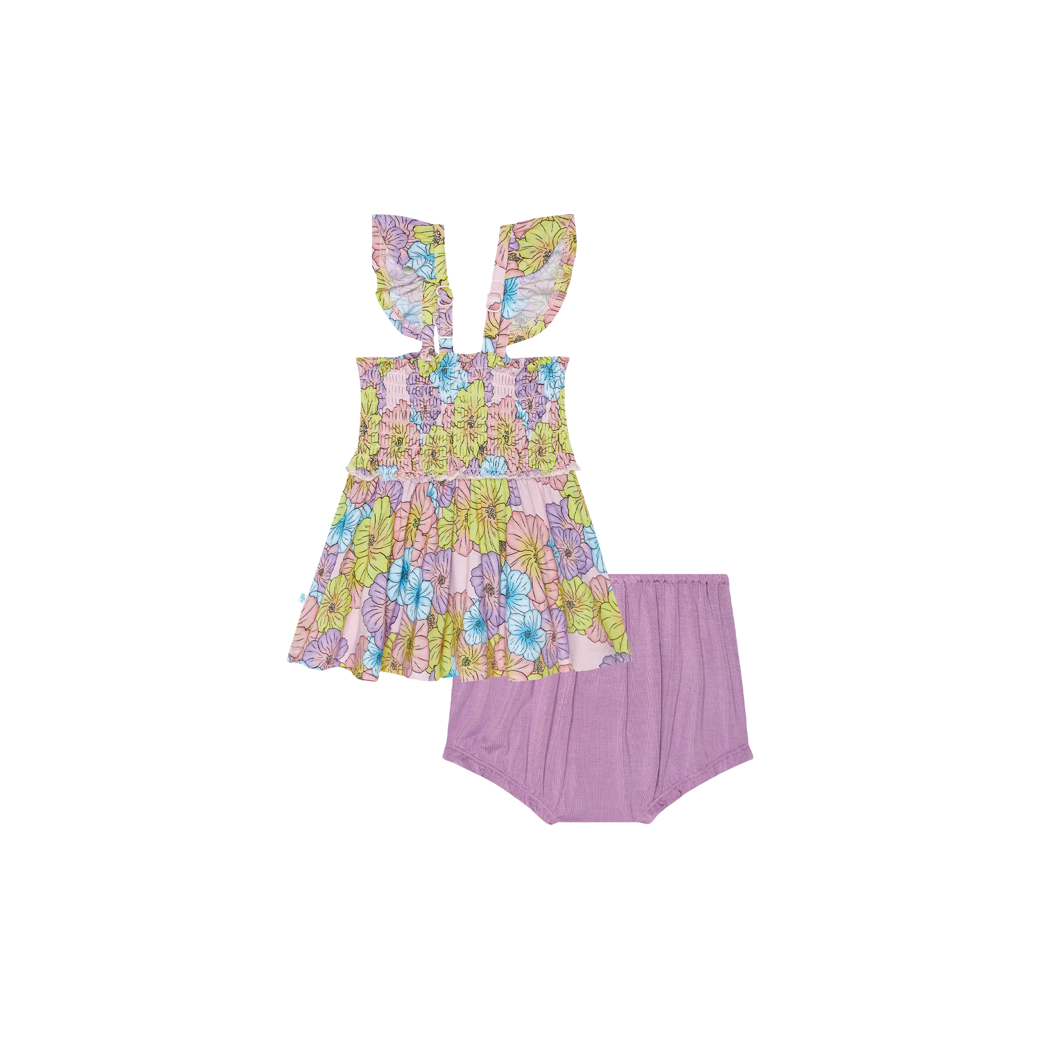 Posh Peanut Kourtney Smocked Flutter Sleeve Babydoll & Bloomer Set
