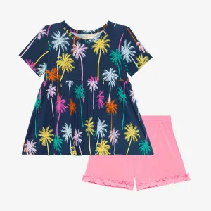 Posh Peanut Palmer Basic S/S Peplum Top & Short Set