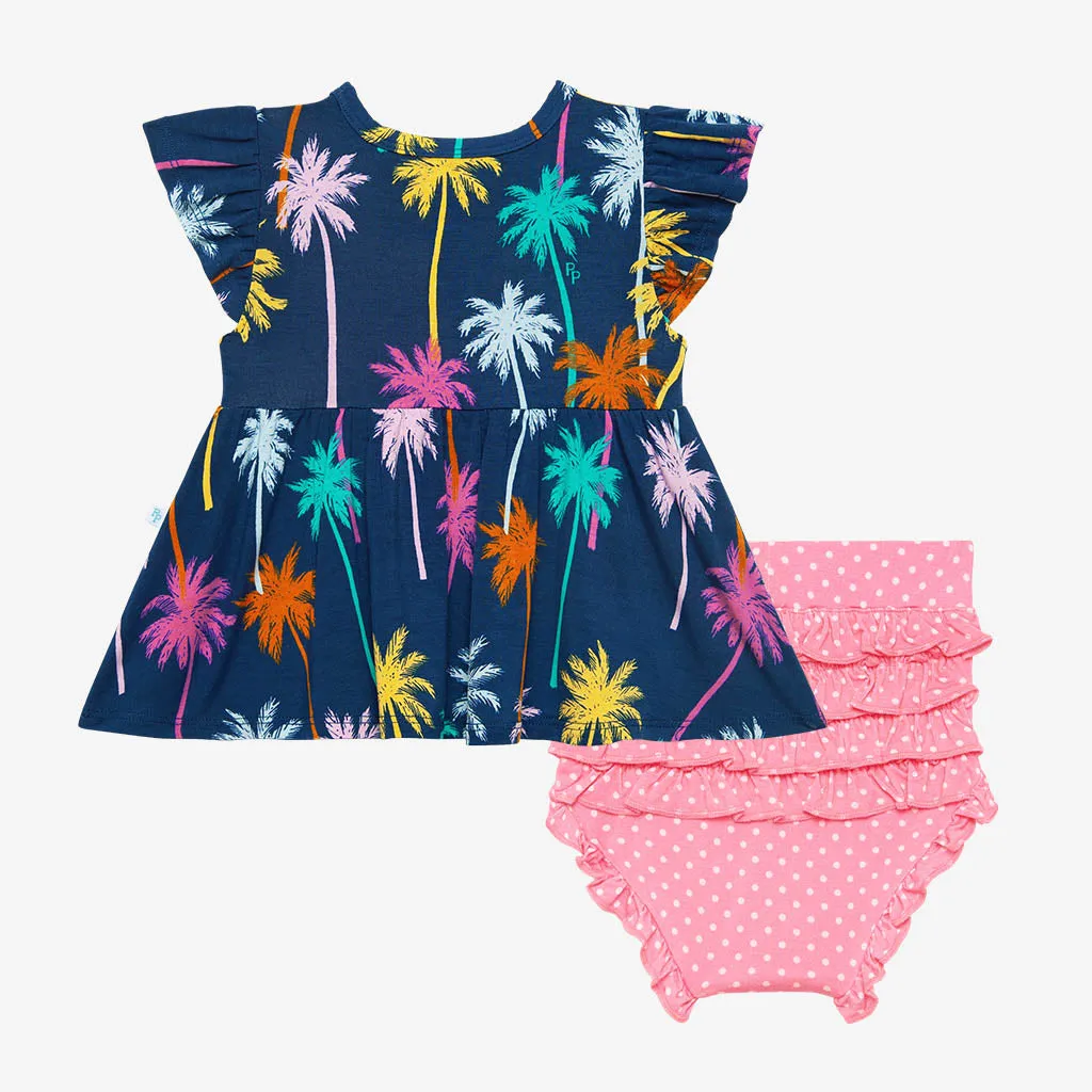 Posh Peanut Palmer Ruffled Capsleeve Henley Peplum Top & Bloomer Set