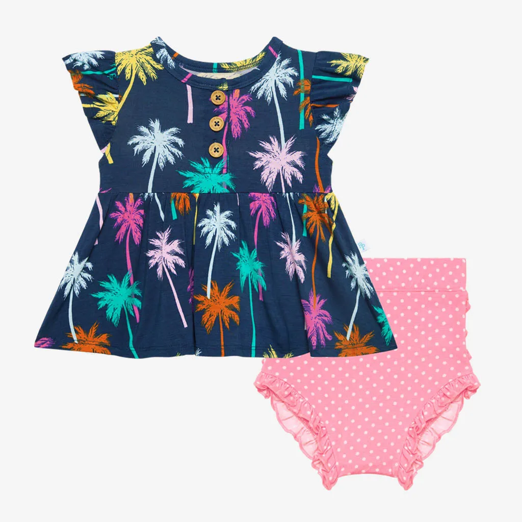 Posh Peanut Palmer Ruffled Capsleeve Henley Peplum Top & Bloomer Set