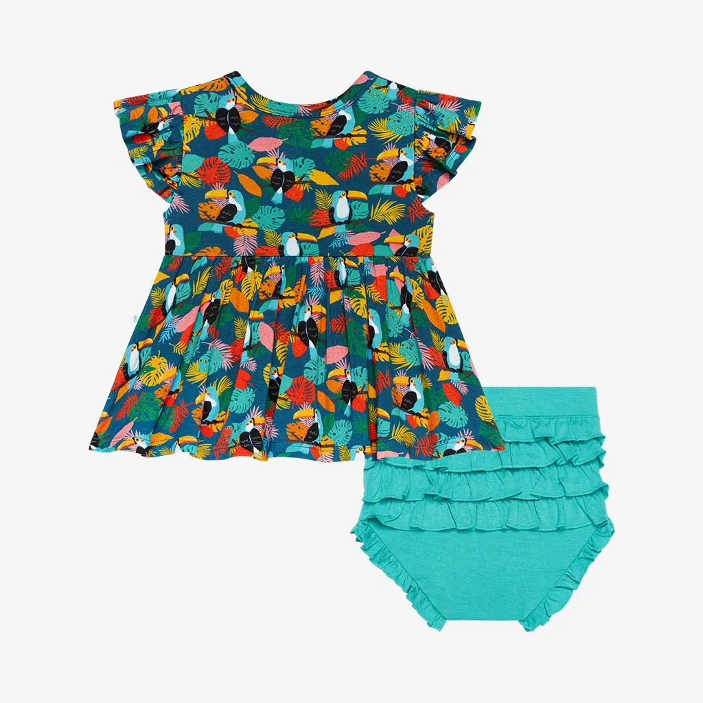 Posh Peanut Rio Ruffled Capsleeve Henley Peplum Top & Bloomer Set