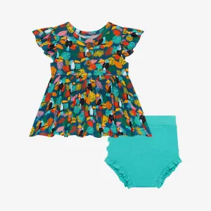 Posh Peanut Rio Ruffled Capsleeve Henley Peplum Top & Bloomer Set