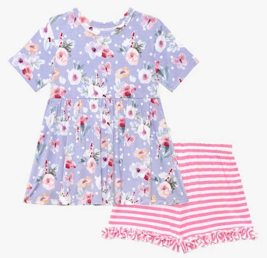 Posh Peanut Samantha S/S Basic Peplum Top & Ruffled Short