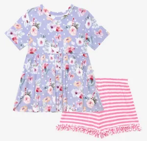 Posh Peanut Samantha S/S Basic Peplum Top & Ruffled Short