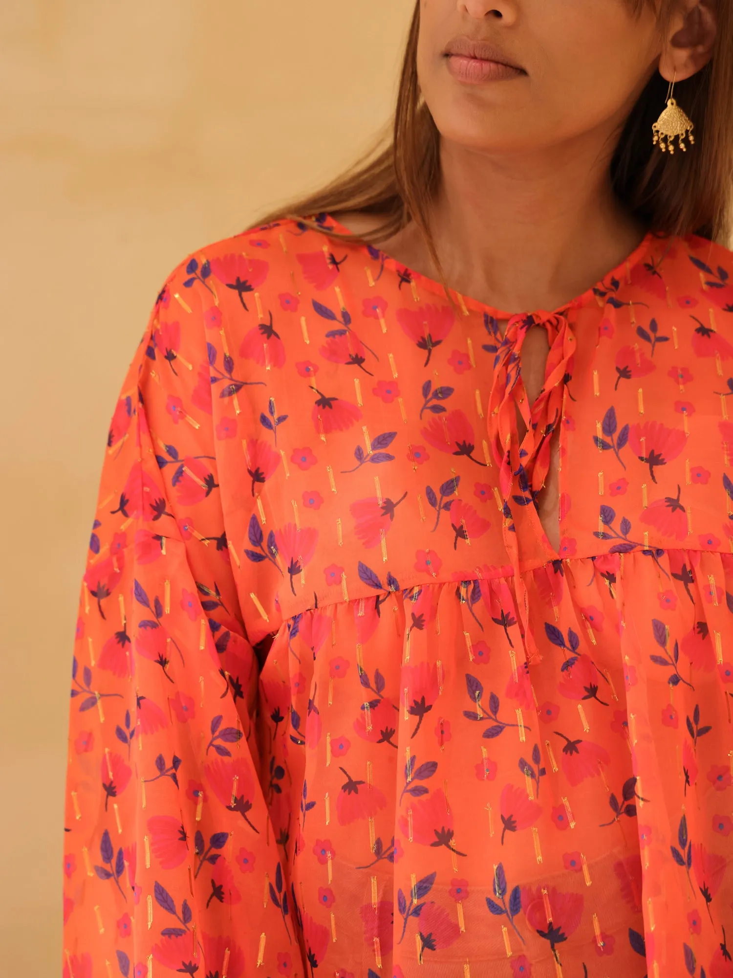 Printed Front Tie Up Long Sleeve Top
